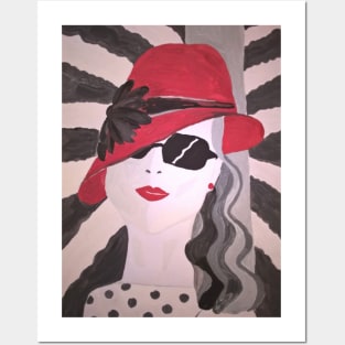 Fashion girl in a red hat. Posters and Art